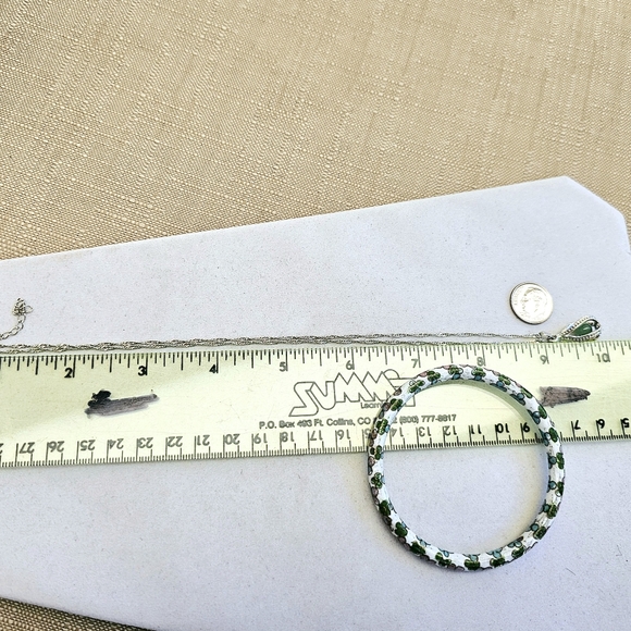 SET! Green Jade 925 Sterling Silver Cage Necklace with Cloisonne Bracelet SET! - Picture 11 of 15